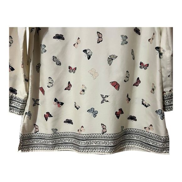 Coldwater Creek Womens Size Large Butterfly Print Cotton Tunic Top Blouse - Picture 3 of 5